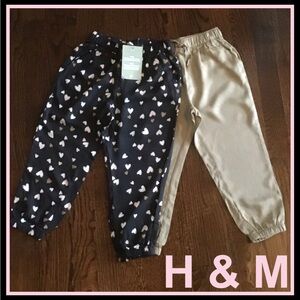 H&M Kids Heart Print and Solid Jogger Pants w/Pockets Set - Sz 4